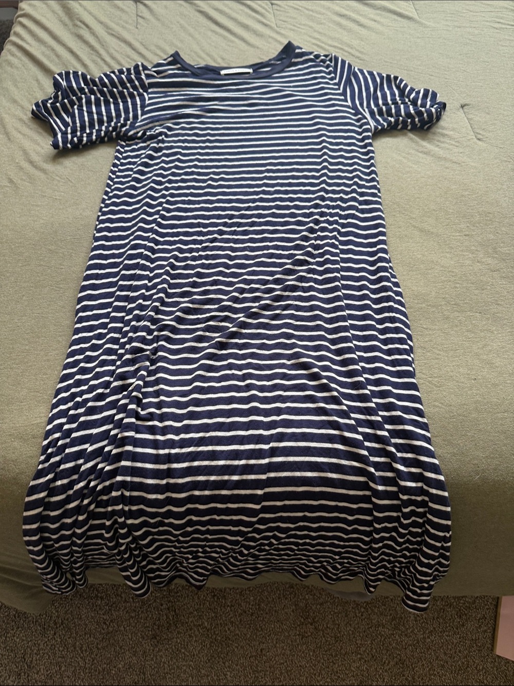 Striped Navy and White Short Sleeve midi Dress